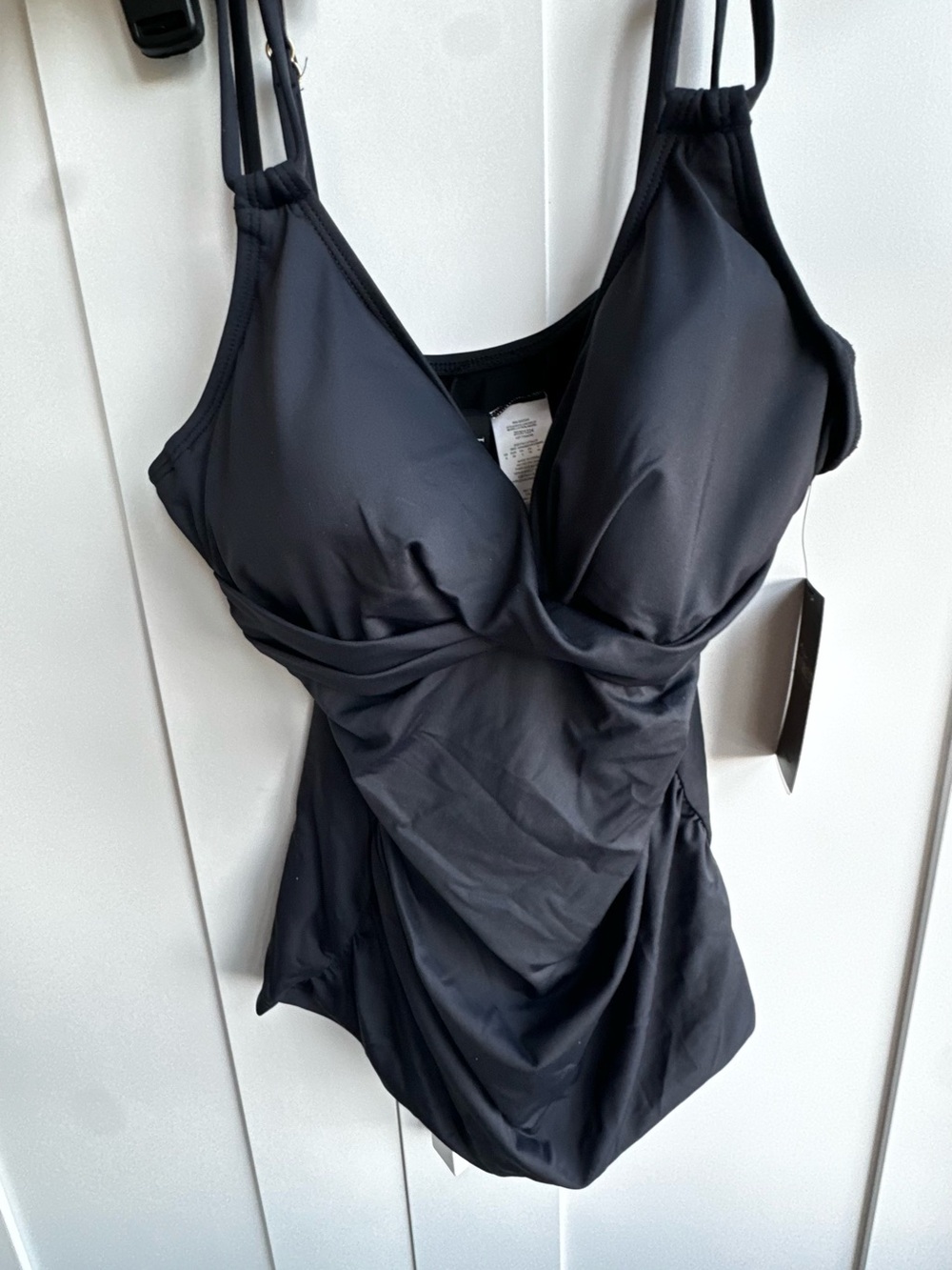 Classic Black top Swimsuit with V-Neck and Tummy Ruching